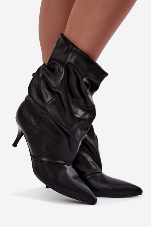 Schlüpfschuh Damen slouchy Stiefeletten mit schmalen Absätzen in schwarzer Farbe Harissa