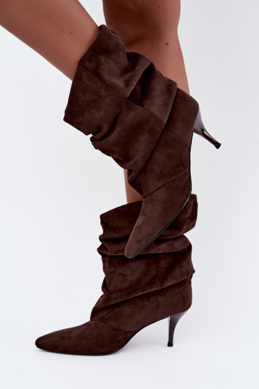 Schlüpfschuh Damen slouchy Stiefeletten mit schmalen Absätzen in Schokoladenfarbe Harissa
