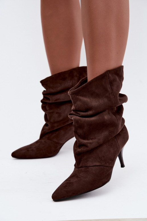 Schlüpfschuh Damen slouchy Stiefeletten mit schmalen Absätzen in Schokoladenfarbe Harissa