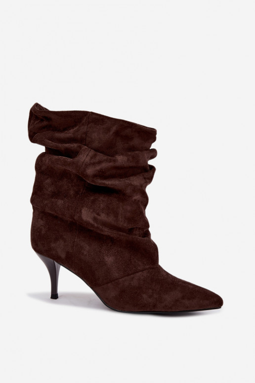 Schlüpfschuh Damen slouchy Stiefeletten mit schmalen Absätzen in Schokoladenfarbe Harissa