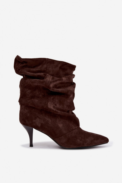 Schlüpfschuh Damen slouchy Stiefeletten mit schmalen Absätzen in Schokoladenfarbe Harissa