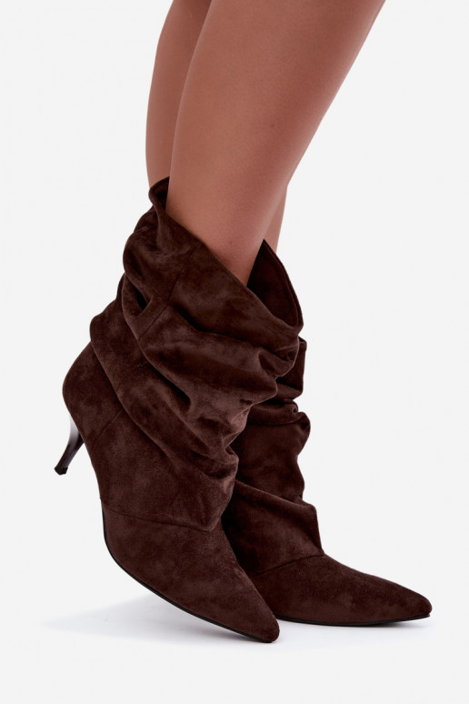 Schlüpfschuh Damen slouchy Stiefeletten mit schmalen Absätzen in Schokoladenfarbe Harissa