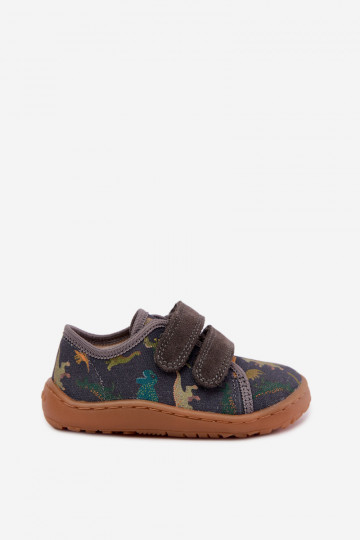 Kinder-Barefoot-Pantoletten mit Dinosauriern Froddo Canvas G1700440-31 Grau 2