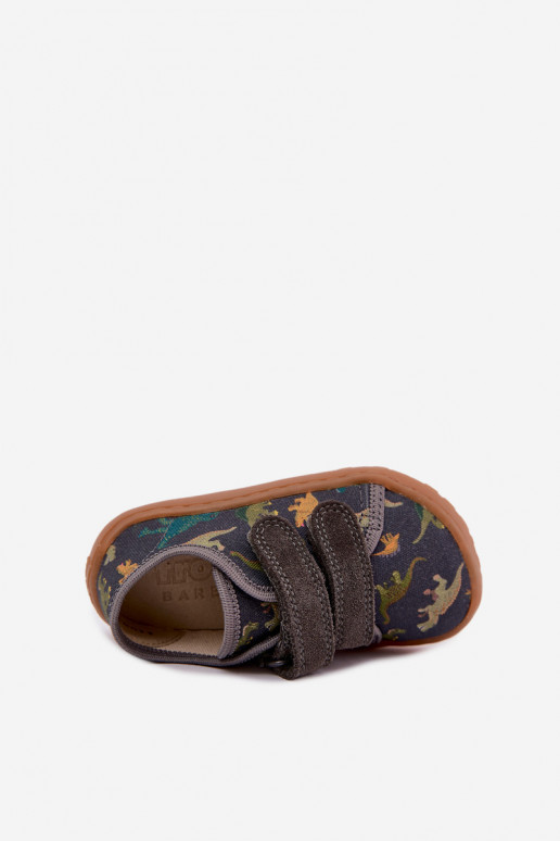 Kinder-Barefoot-Pantoletten mit Dinosauriern Froddo Canvas G1700440-31 Grau