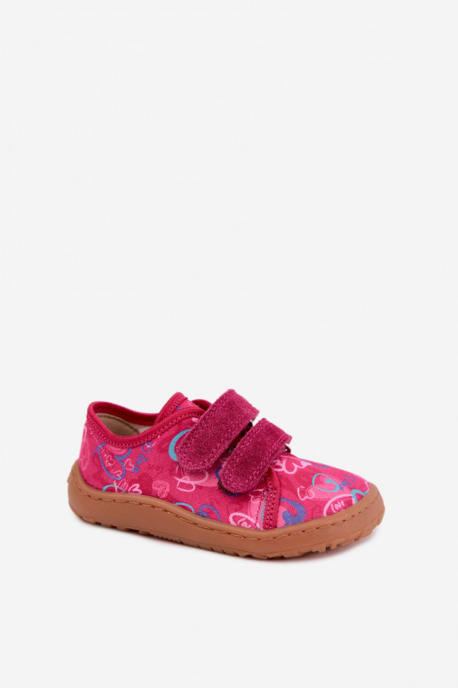 Kinder-Barefoot-Pantoletten mit Herzen Froddo Canvas G1700440-24 Rosa