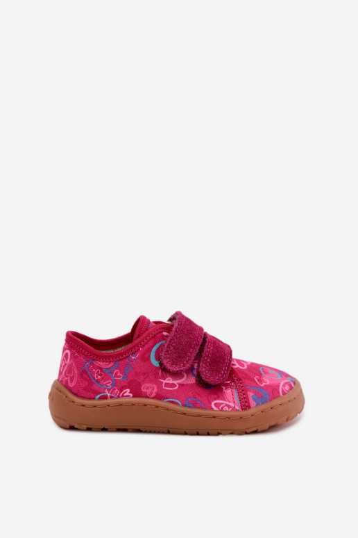 Kinder-Barefoot-Pantoletten mit Herzen Froddo Canvas G1700440-24 Rosa