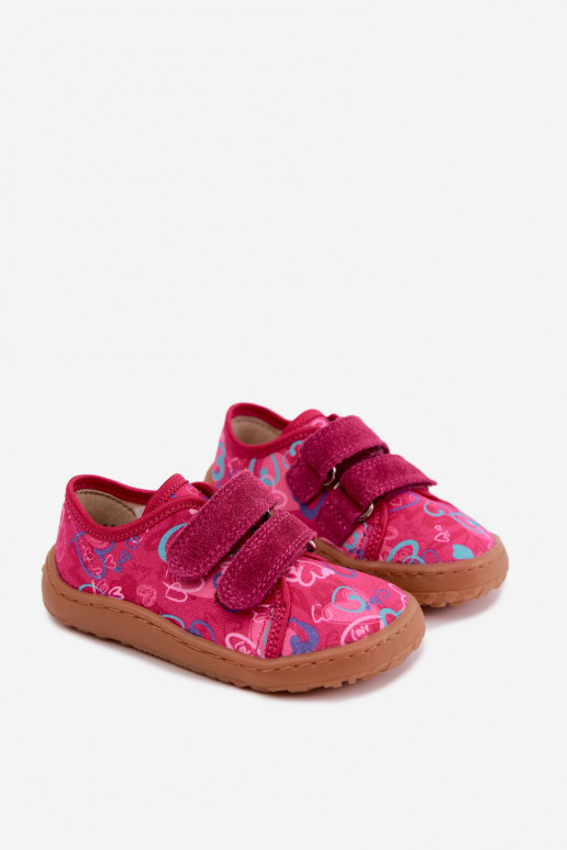 Kinder-Barefoot-Pantoletten mit Herzen Froddo Canvas G1700440-24 Rosa