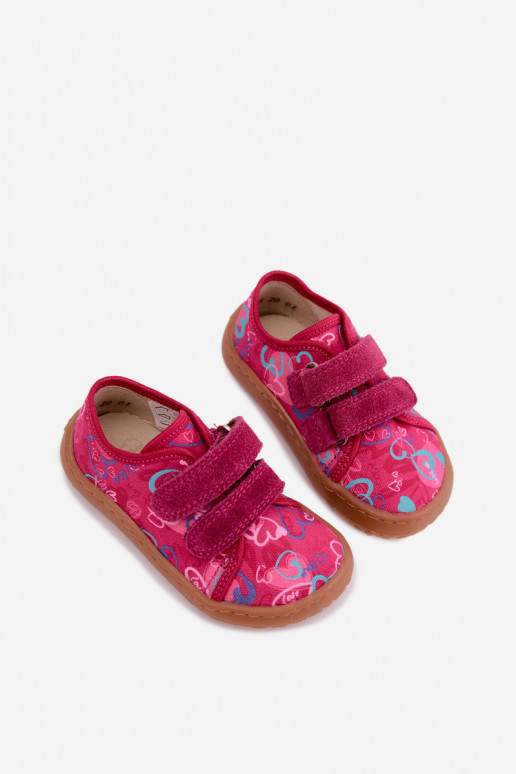 Kinder-Barefoot-Pantoletten mit Herzen Froddo Canvas G1700440-24 Rosa
