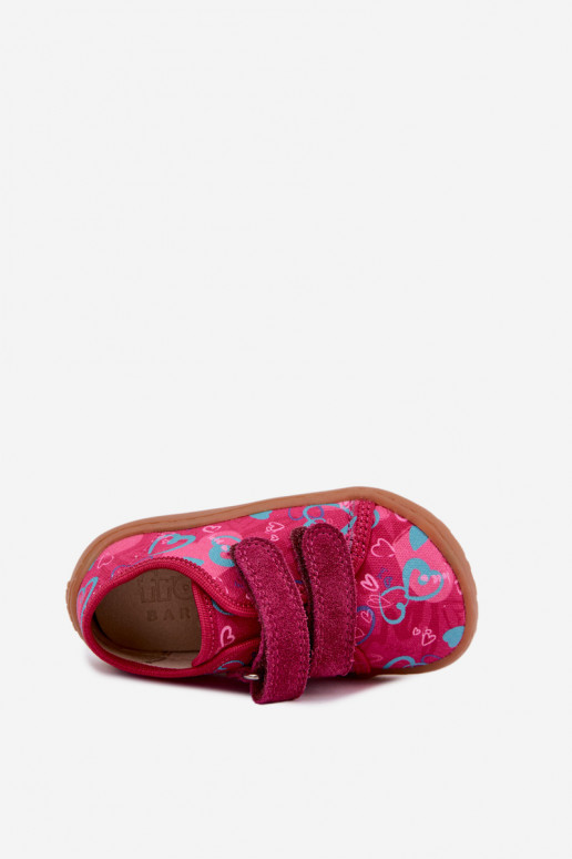 Kinder-Barefoot-Pantoletten mit Herzen Froddo Canvas G1700440-24 Rosa