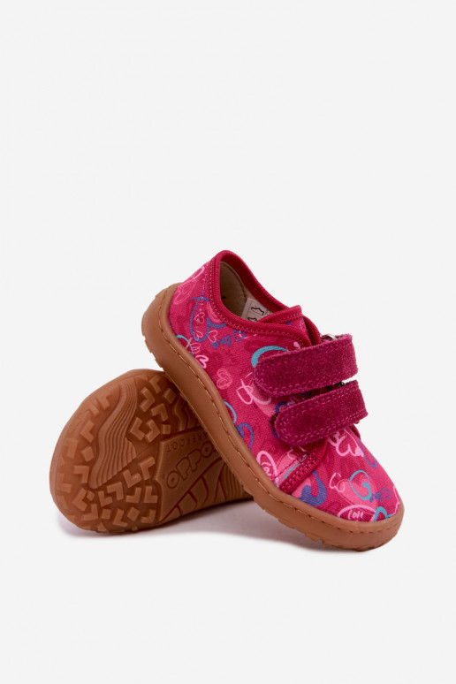 Kinder-Barefoot-Pantoletten mit Herzen Froddo Canvas G1700440-24 Rosa