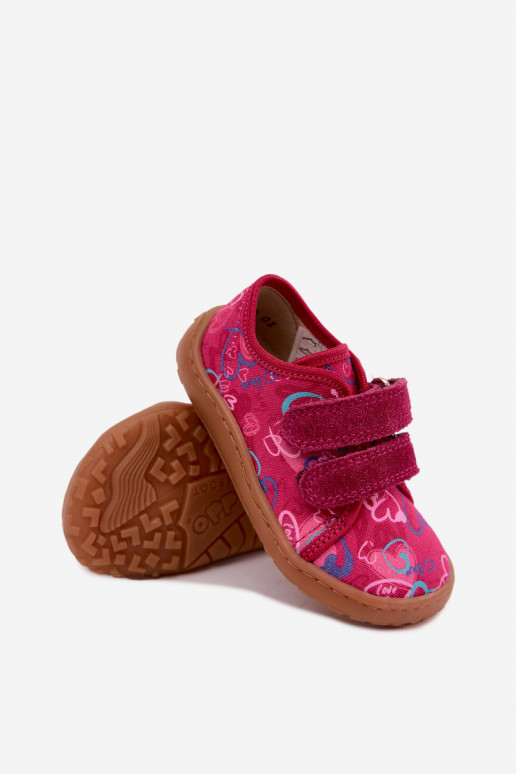 Kinder-Barefoot-Pantoletten mit Herzen Froddo Canvas G1700440-24 Rosa