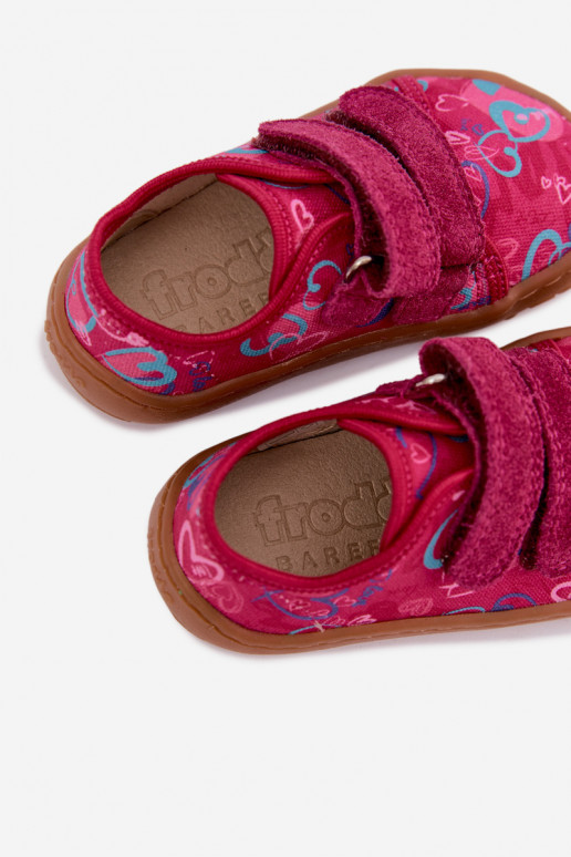 Kinder-Barefoot-Pantoletten mit Herzen Froddo Canvas G1700440-24 Rosa