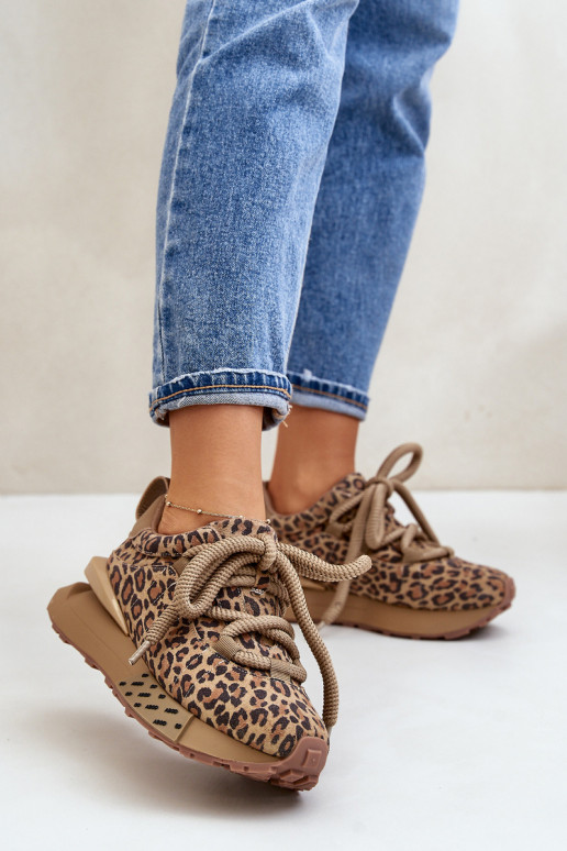 Wildleder Damen Sneakers mit Plattform und Leopardenmuster Artiker 55C0135 braun