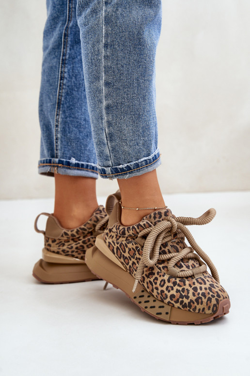 Wildleder Damen Sneakers mit Plattform und Leopardenmuster Artiker 55C0135 braun
