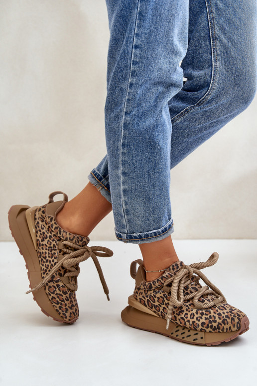 Wildleder Damen Sneakers mit Plattform und Leopardenmuster Artiker 55C0135 braun
