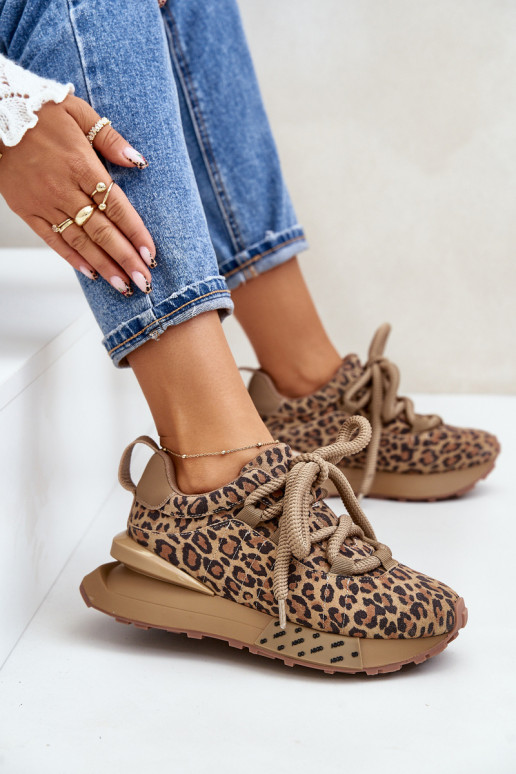Wildleder Damen Sneakers mit Plattform und Leopardenmuster Artiker 55C0135 braun