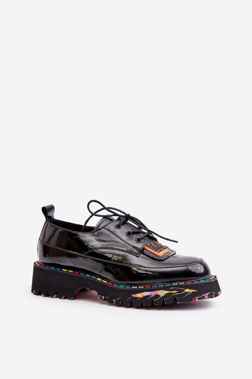 Lackierte Damen Schuhe mit Schnürsenkeln Artiker 55C0499 schwarz