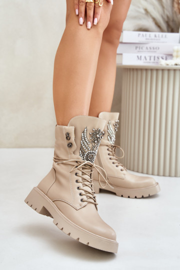 Kunstleder isolierte Arbeitsstiefeletten mit Dekoration D&A MR880-080 beige 2
