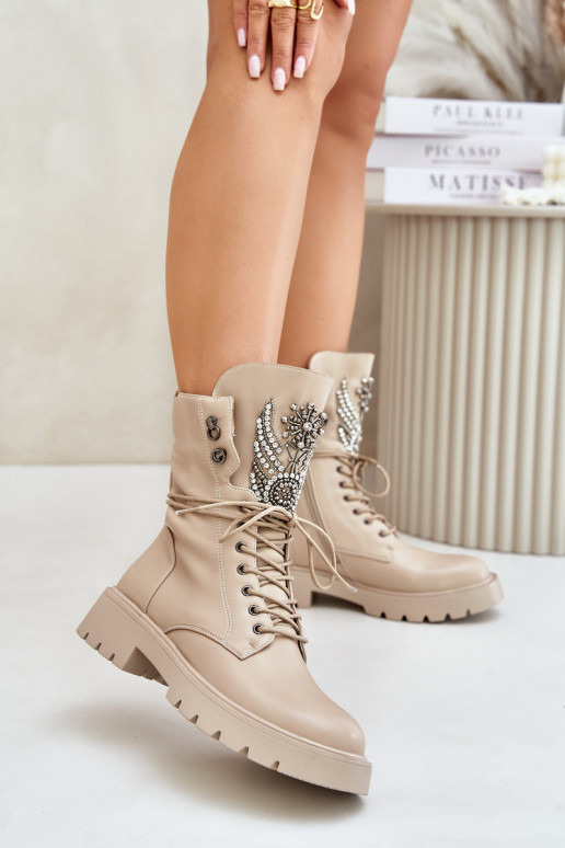 Kunstleder isolierte Arbeitsstiefeletten mit Dekoration D&A MR880-080 beige
