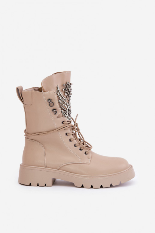Kunstleder isolierte Arbeitsstiefeletten mit Dekoration D&A MR880-080 beige