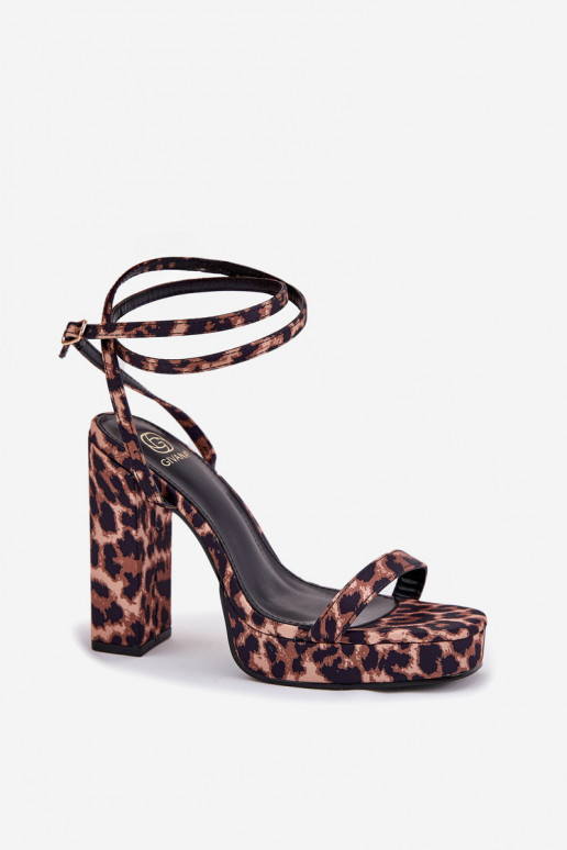 Damen Sandalen mit hohen Absätzen und Streifen sowie Leopardenmuster Fevenne