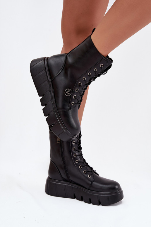 Isolierte Damen Arbeitsstiefeletten auf Plattform Vinceza 58588 schwarz