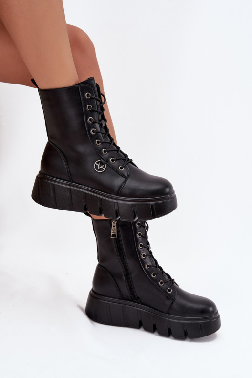 Isolierte Damen Arbeitsstiefeletten auf Plattform Vinceza 58588 schwarz