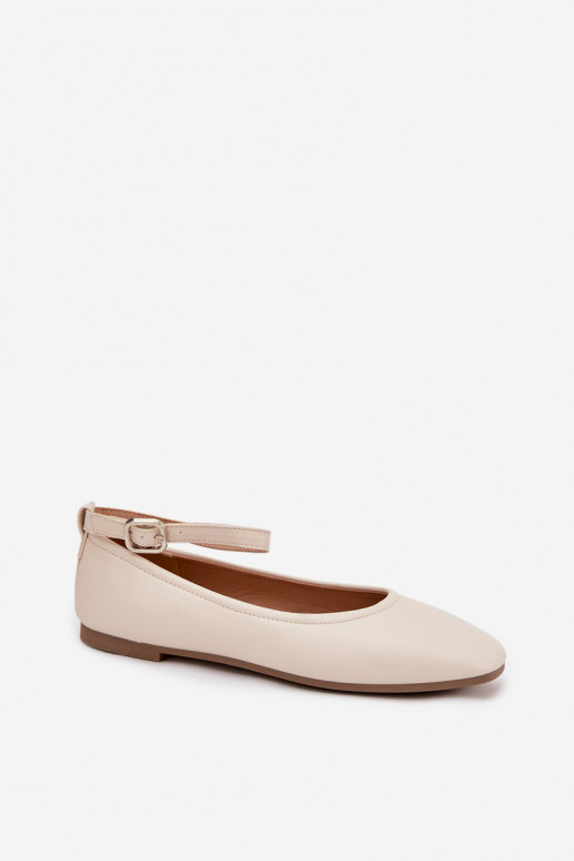 Sandfarbene Ballerinas mit Riemen und Schnallen Janelor