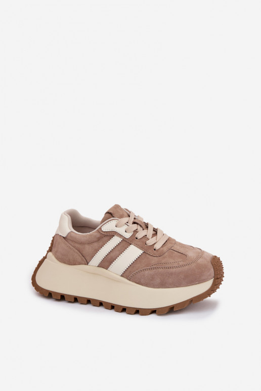 Sandfarbene Sneakers aus Kunstveloursleder mit Plattform D&A GR61-5986