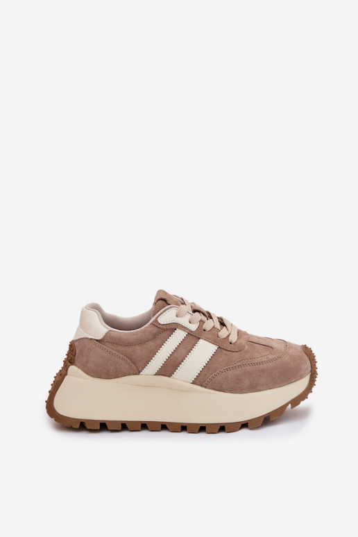 Sandfarbene Sneakers aus Kunstveloursleder mit Plattform D&A GR61-5986