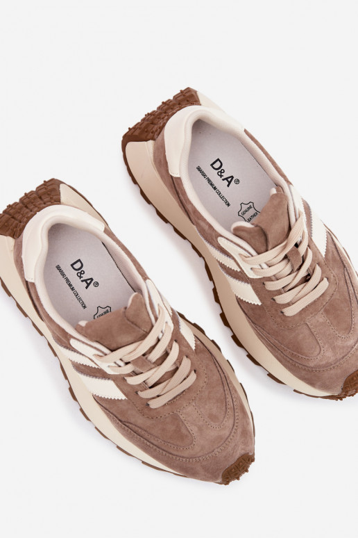 Sandfarbene Sneakers aus Kunstveloursleder mit Plattform D&A GR61-5986