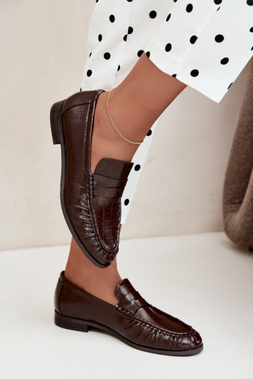 Damenmokassins mit Rüschen und Prägung in Schokolade Dalmy 2