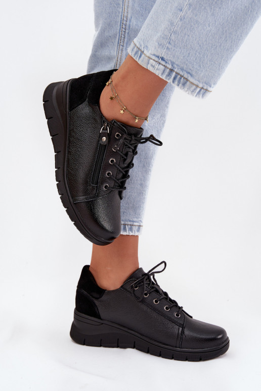 Damen Leder Plateauschuhe Vinceza 39964 schwarz
