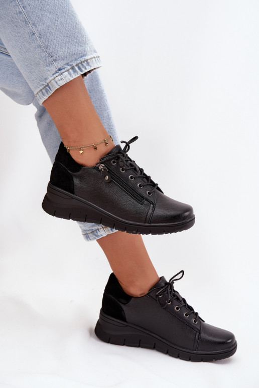 Damen Leder Plateauschuhe Vinceza 39964 schwarz