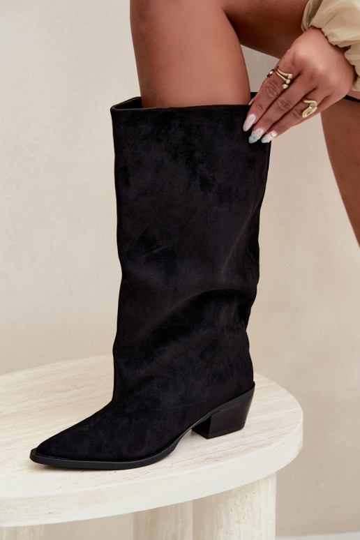 Schlupfstiefel mit Absatz aus Kunstveloursleder schwarz Casella