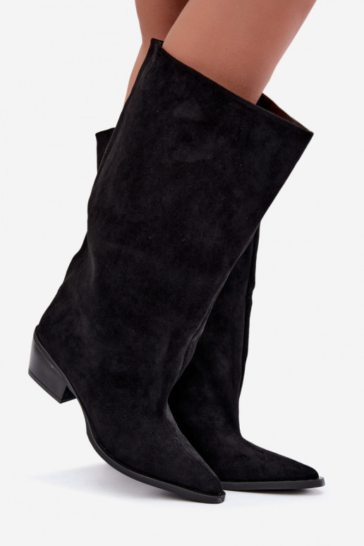 Schlupfstiefel mit Absatz aus Kunstveloursleder schwarz Casella