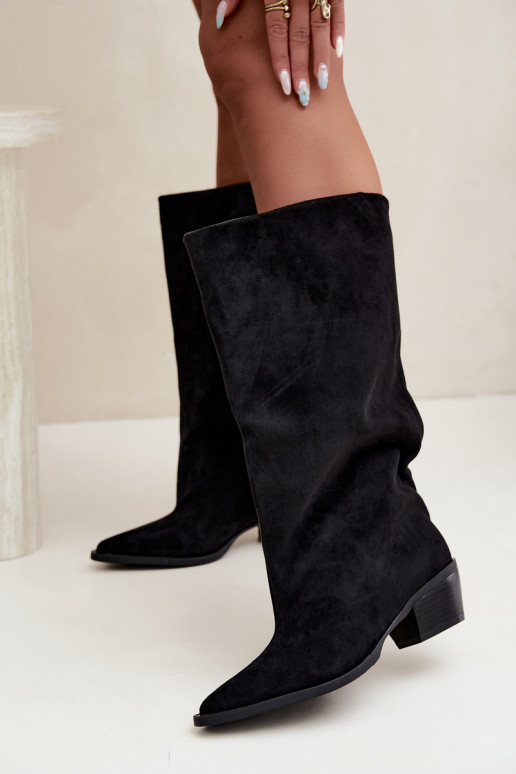 Schlupfstiefel mit Absatz aus Kunstveloursleder schwarz Casella