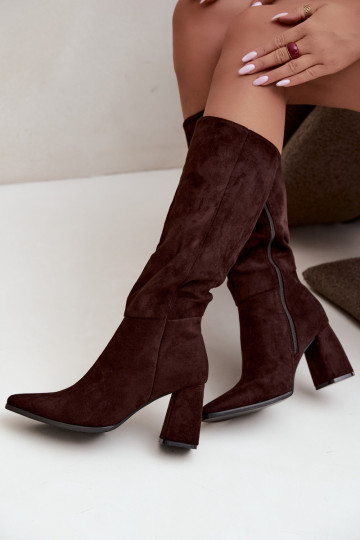 Damen kniehohe Stiefel mit Blockabsatz karamellfarben Carlin