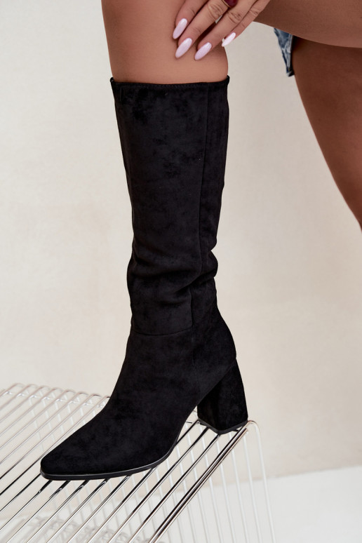 Damen kniehohe Stiefel mit Blockabsatz schwarz Carlin