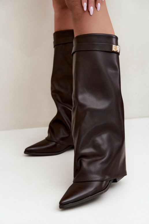 Damen kniehohe Stiefel mit Schnürschaft auf niedrigem Absatz aus Kunstleder karamellfarben Gisellea