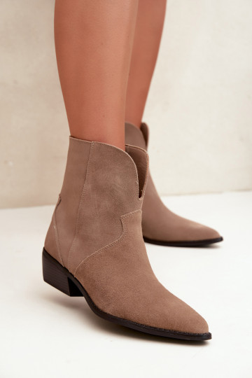 Damen Stiefeletten im Cowboy-Stil mit Absatz aus natürlichem Veloursleder sandfarben Norelle 2