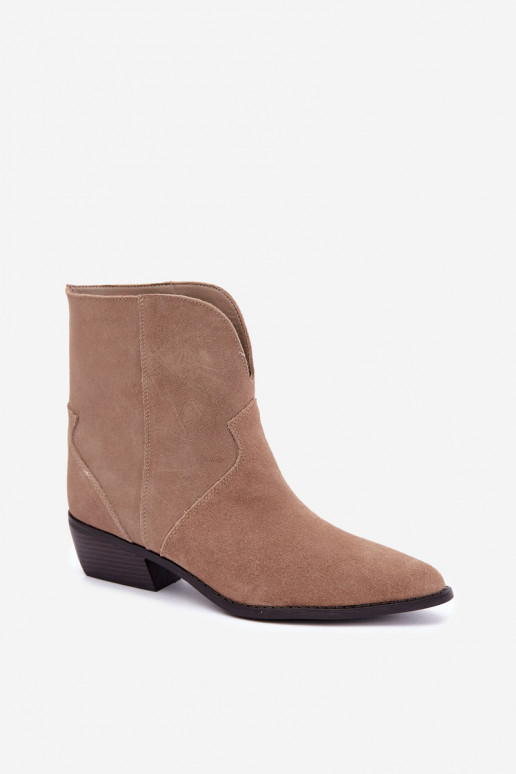 Damen Stiefeletten im Cowboy-Stil mit Absatz aus natürlichem Veloursleder sandfarben Norelle