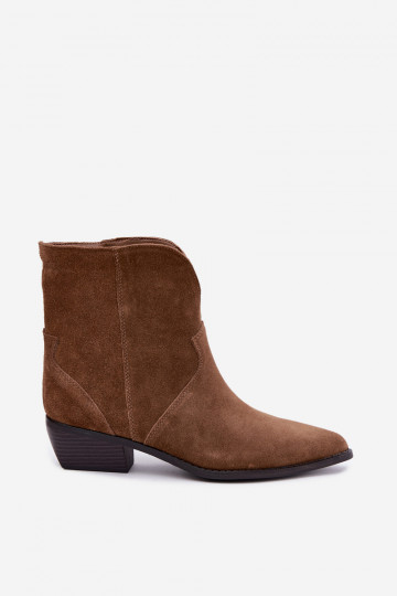 Damen Stiefeletten im Cowboy-Stil mit Absatz aus natürlichem Veloursleder braun Norelle 2