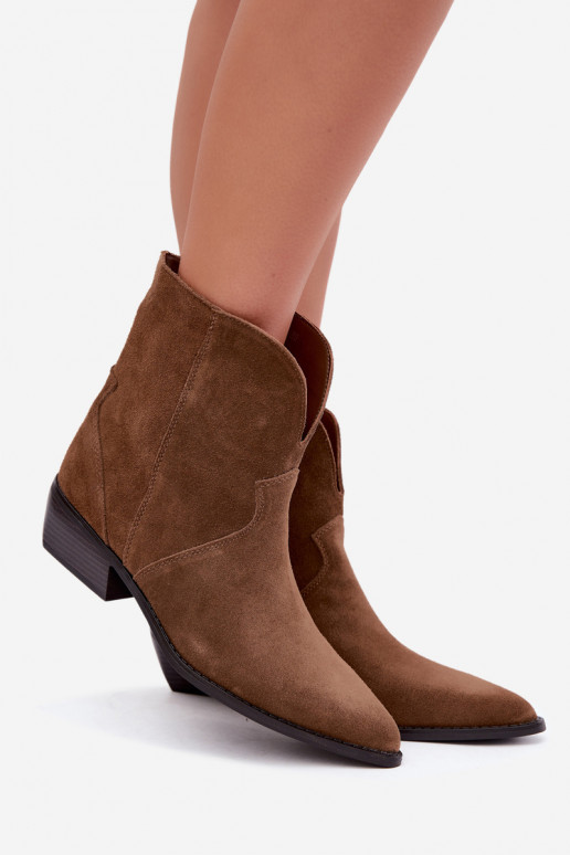 Damen Stiefeletten im Cowboy-Stil mit Absatz aus natürlichem Veloursleder braun Norelle