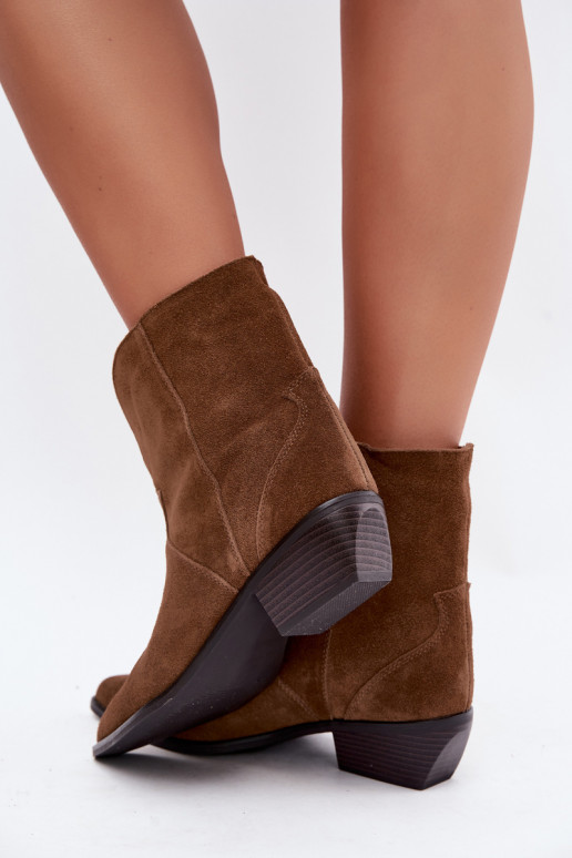 Damen Stiefeletten im Cowboy-Stil mit Absatz aus natürlichem Veloursleder braun Norelle
