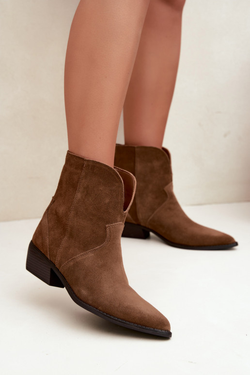 Damen Stiefeletten im Cowboy-Stil mit Absatz aus natürlichem Veloursleder braun Norelle