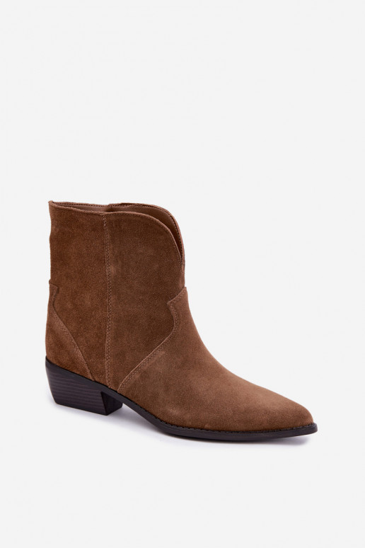 Damen Stiefeletten im Cowboy-Stil mit Absatz aus natürlichem Veloursleder braun Norelle
