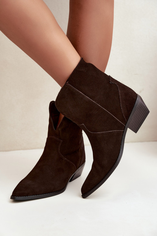 Cowboy-Stil Stiefeletten mit Absatz aus schokoladenbraunem Wildleder Norelle