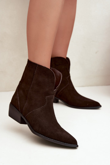 Cowboy-Stil Stiefeletten mit Absatz aus schokoladenbraunem Wildleder Norelle 2