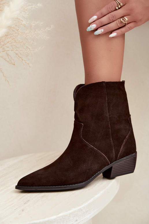 Cowboy-Stil Stiefeletten mit Absatz aus schokoladenbraunem Wildleder Norelle